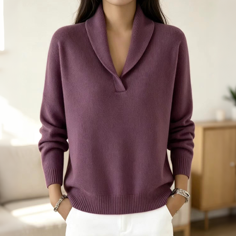 Elegant Damtröja med Sjalkrage – Mjuk och Bekväm Stickad Pullover för Vardagen