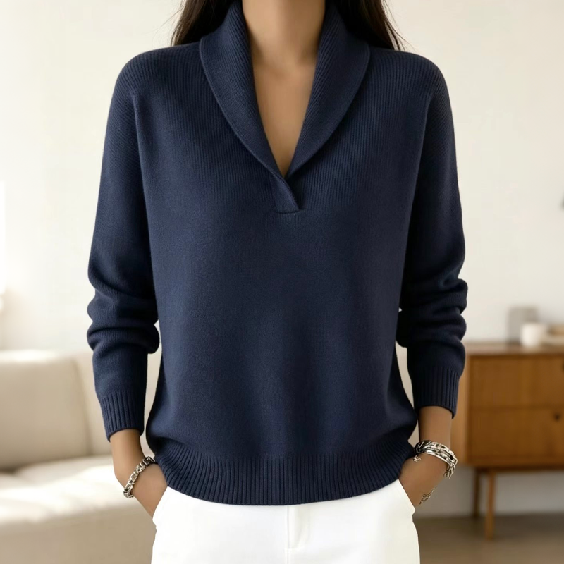 Elegant Damtröja med Sjalkrage – Mjuk och Bekväm Stickad Pullover för Vardagen