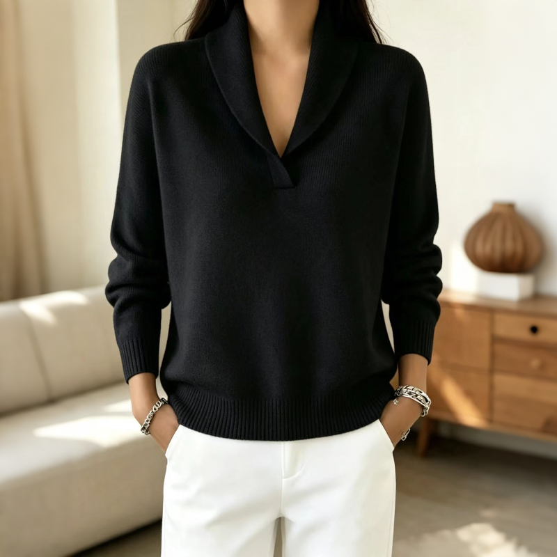 Elegant Damtröja med Sjalkrage – Mjuk och Bekväm Stickad Pullover för Vardagen