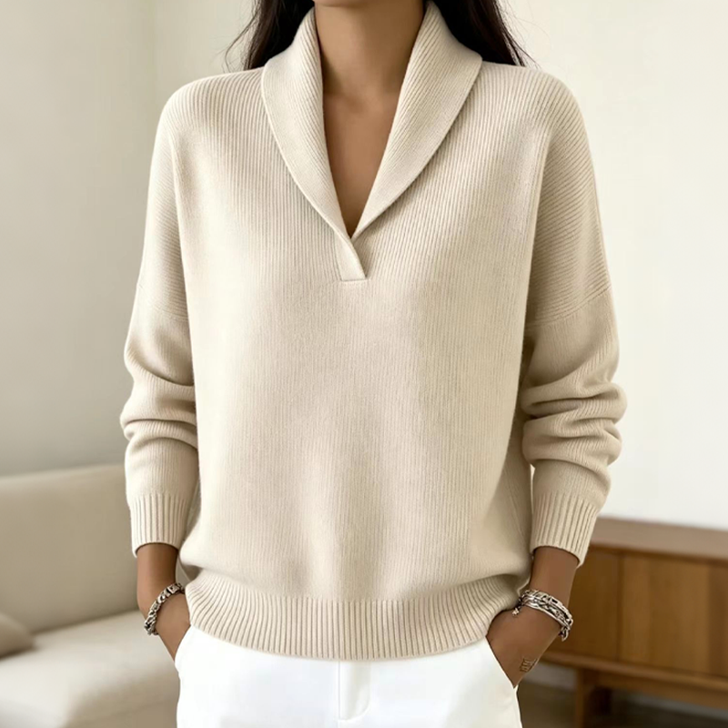 Elegant Damtröja med Sjalkrage – Mjuk och Bekväm Stickad Pullover för Vardagen