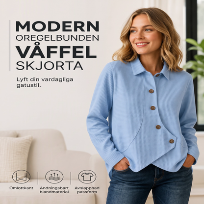 🔥Bästsäljare |👕 Oregelbunden crossover-hem med våffelstickning – modern & ledig för alla tillfällen