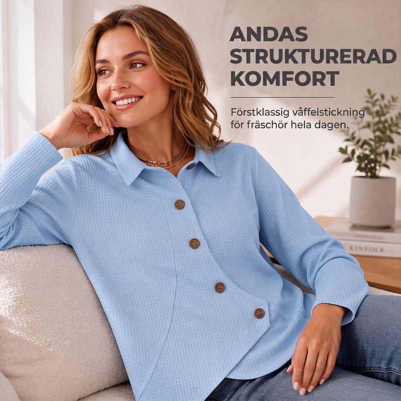 🔥Bästsäljare |👕 Oregelbunden crossover-hem med våffelstickning – modern & ledig för alla tillfällen