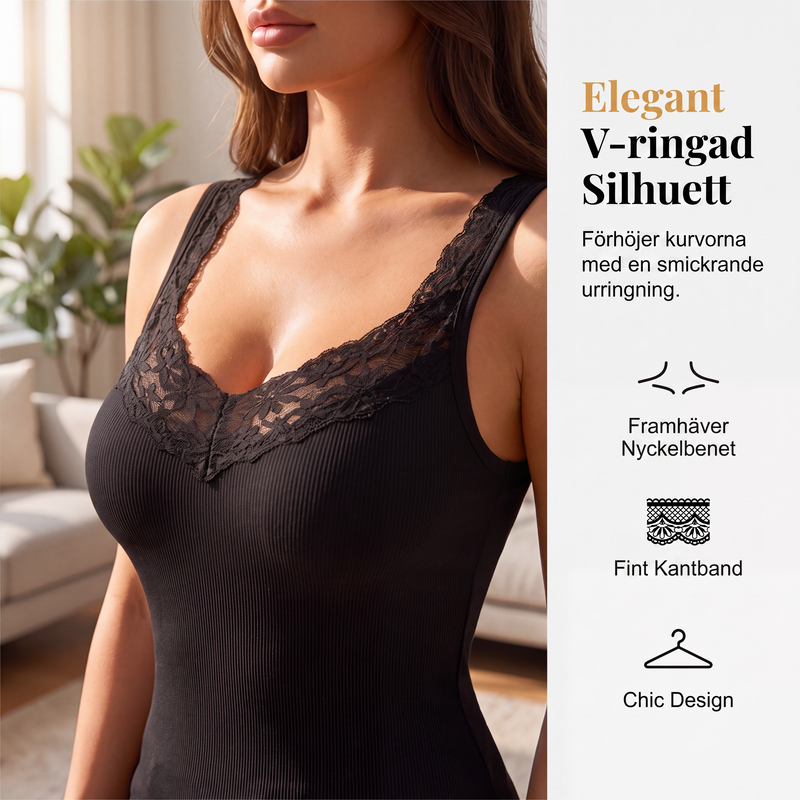 🍂Höstspecial – Endast denna vecka!|👩Damernas Formande Linne med Spets – Slimmande Topp med Figursydd Passform för Kvinnor