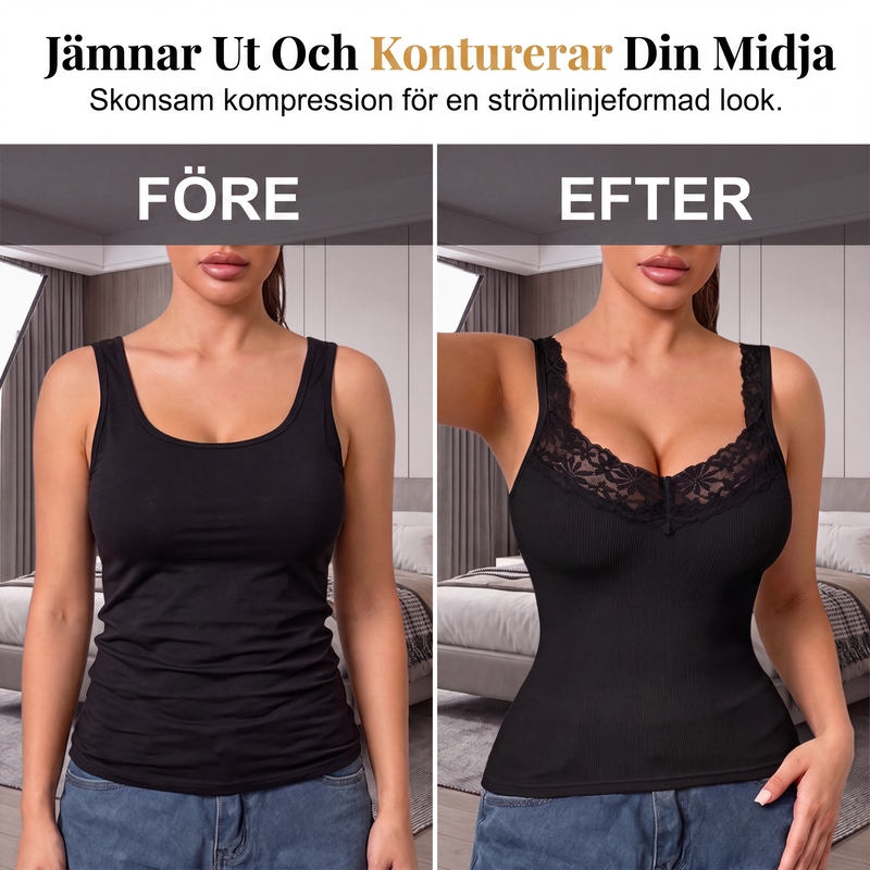 🍂Höstspecial – Endast denna vecka!|👩Damernas Formande Linne med Spets – Slimmande Topp med Figursydd Passform för Kvinnor