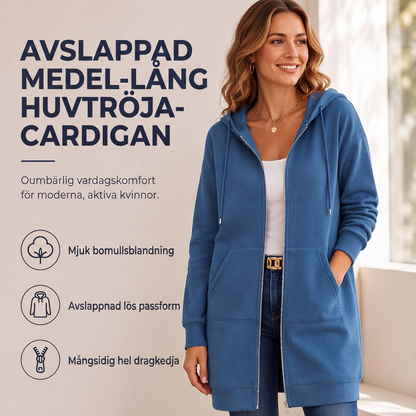 ⏳ Het erbjudande! |Lång Huvtröja Dam – Mjuk Hoodie Cardigan med Dragkedja & Fickor för Bekväm Vardag