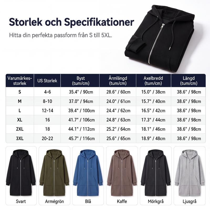 ⏳ Het erbjudande! |Lång Huvtröja Dam – Mjuk Hoodie Cardigan med Dragkedja & Fickor för Bekväm Vardag