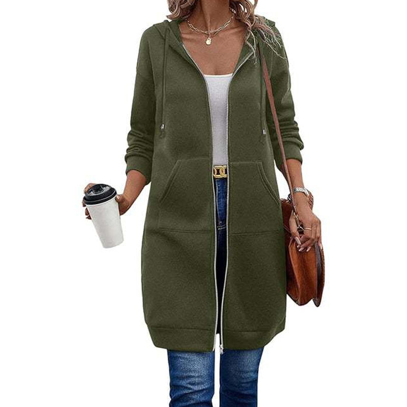 ⏳ Het erbjudande! |Lång Huvtröja Dam – Mjuk Hoodie Cardigan med Dragkedja & Fickor för Bekväm Vardag