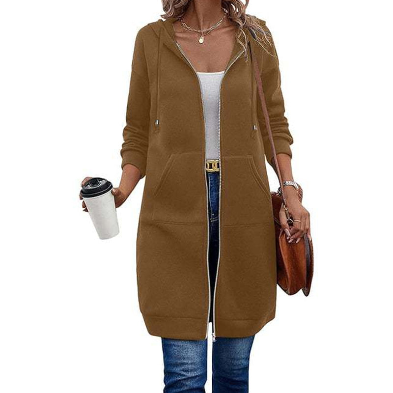 ⏳ Het erbjudande! |Lång Huvtröja Dam – Mjuk Hoodie Cardigan med Dragkedja & Fickor för Bekväm Vardag