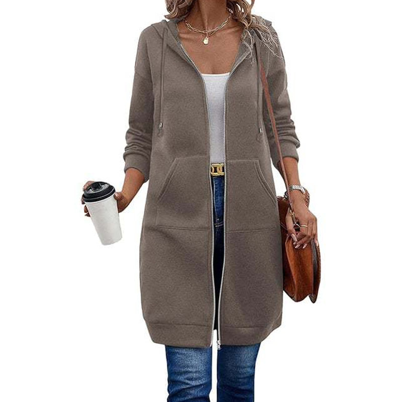 ⏳ Het erbjudande! |Lång Huvtröja Dam – Mjuk Hoodie Cardigan med Dragkedja & Fickor för Bekväm Vardag
