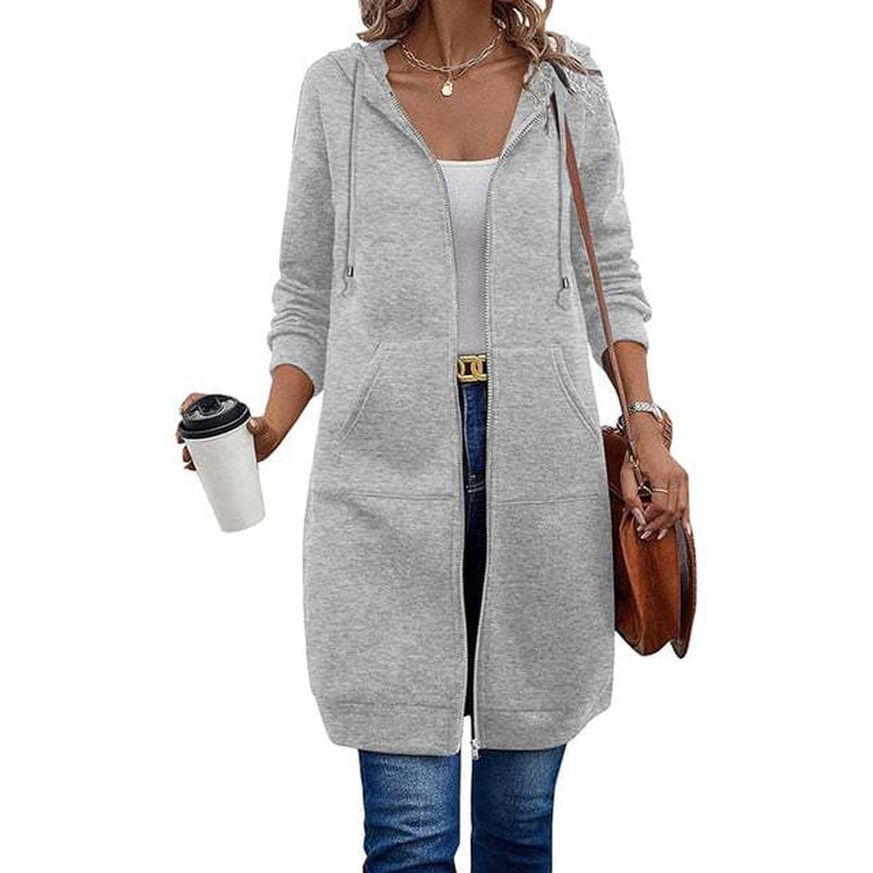 ⏳ Het erbjudande! |Lång Huvtröja Dam – Mjuk Hoodie Cardigan med Dragkedja & Fickor för Bekväm Vardag