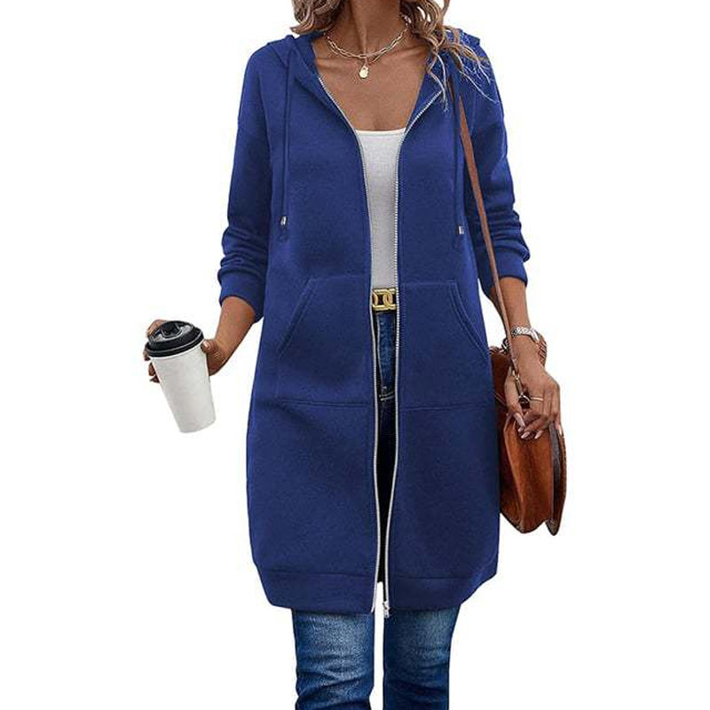⏳ Het erbjudande! |Lång Huvtröja Dam – Mjuk Hoodie Cardigan med Dragkedja & Fickor för Bekväm Vardag