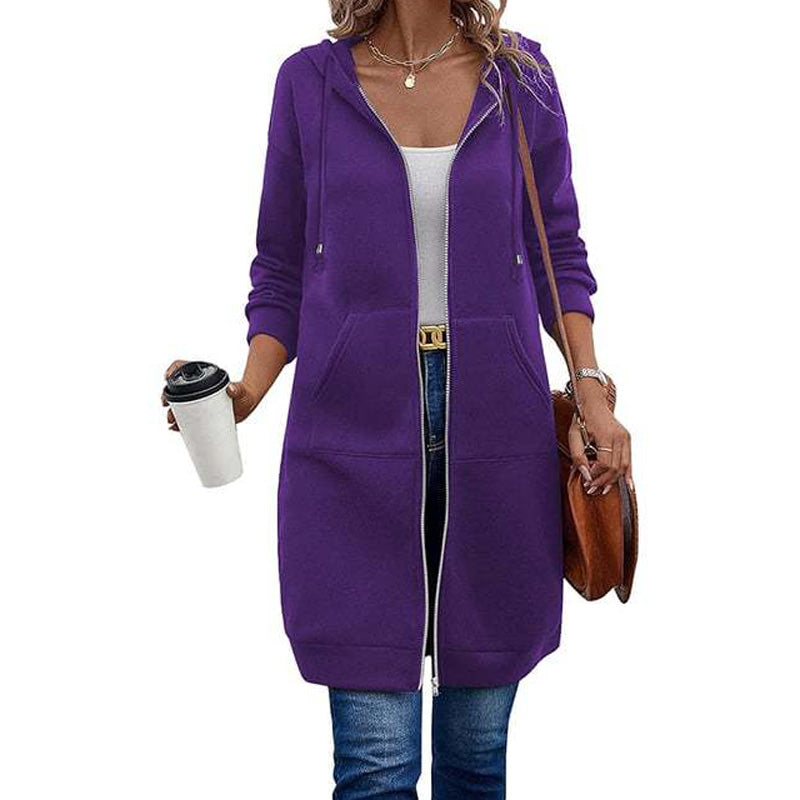 ⏳ Het erbjudande! |Lång Huvtröja Dam – Mjuk Hoodie Cardigan med Dragkedja & Fickor för Bekväm Vardag