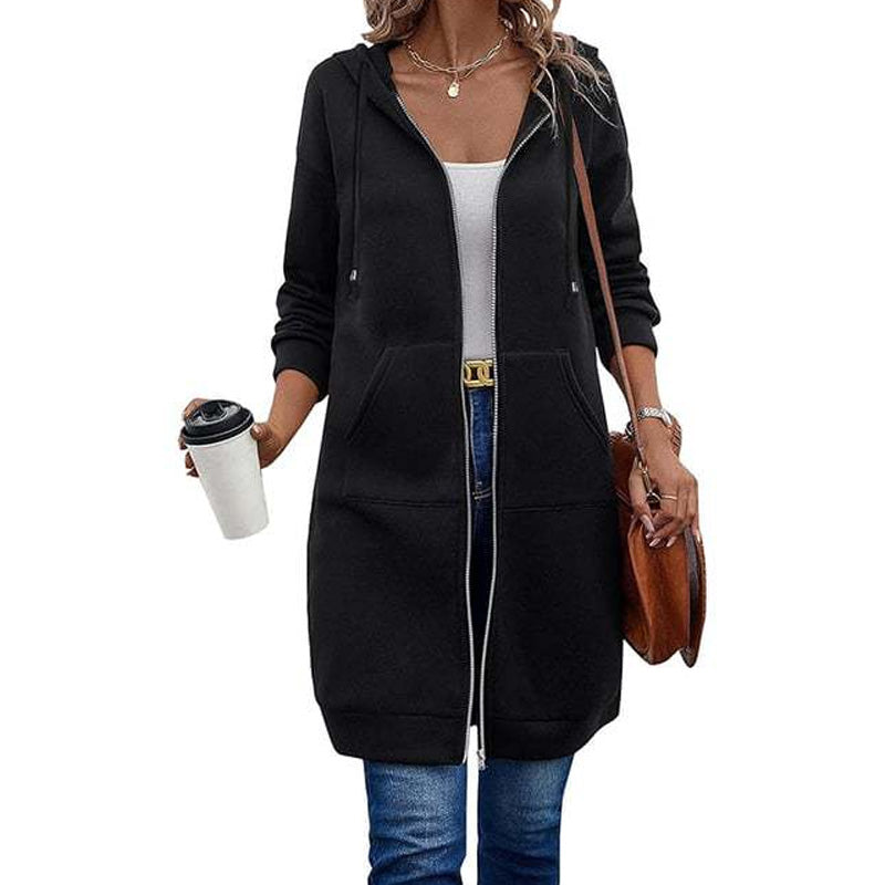 ⏳ Het erbjudande! |Lång Huvtröja Dam – Mjuk Hoodie Cardigan med Dragkedja & Fickor för Bekväm Vardag