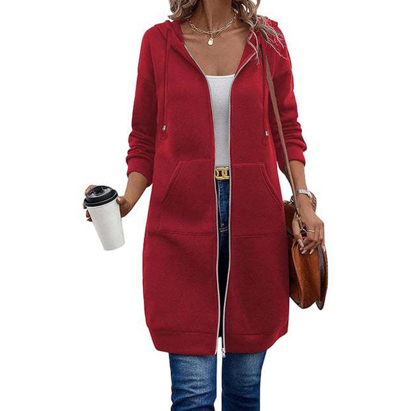 ⏳ Het erbjudande! |Lång Huvtröja Dam – Mjuk Hoodie Cardigan med Dragkedja & Fickor för Bekväm Vardag