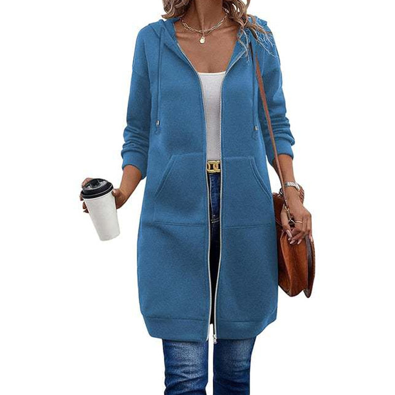 ⏳ Het erbjudande! |Lång Huvtröja Dam – Mjuk Hoodie Cardigan med Dragkedja & Fickor för Bekväm Vardag