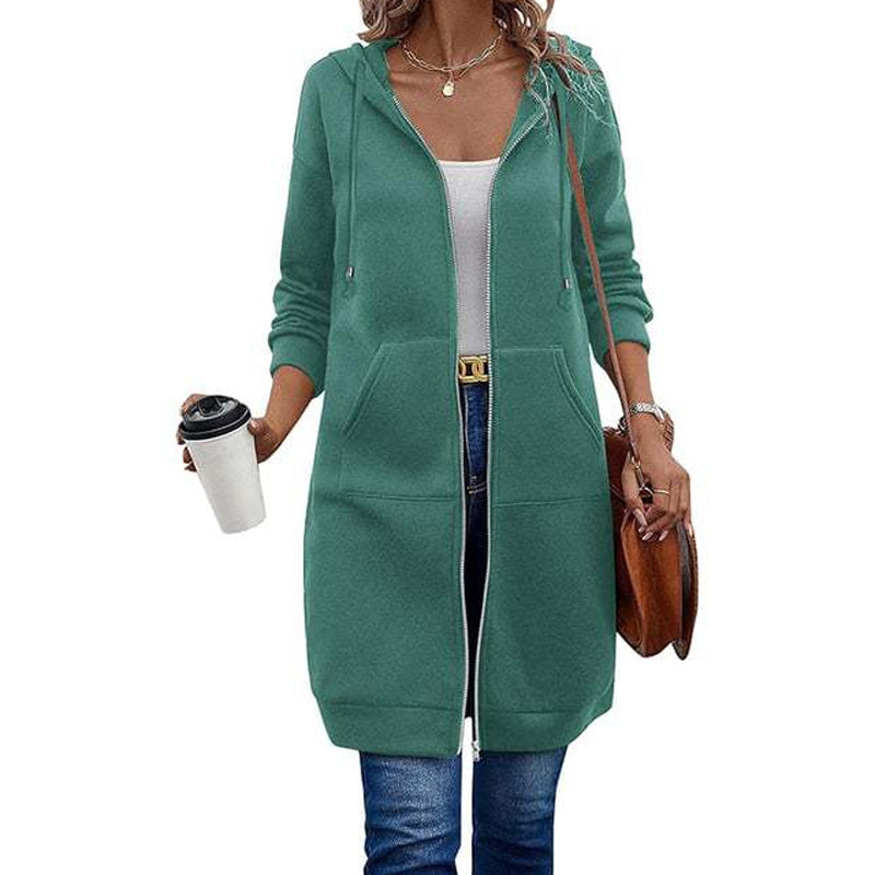 ⏳ Het erbjudande! |Lång Huvtröja Dam – Mjuk Hoodie Cardigan med Dragkedja & Fickor för Bekväm Vardag