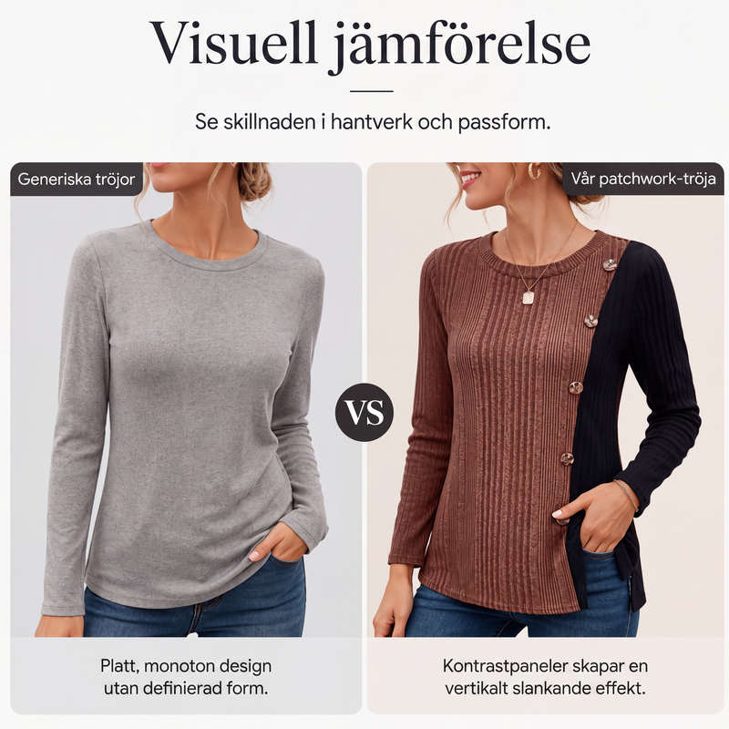🍂Nya höstnyheter-Färgblockad avslappnad stickad tröja med ribbad struktur för kvinnor