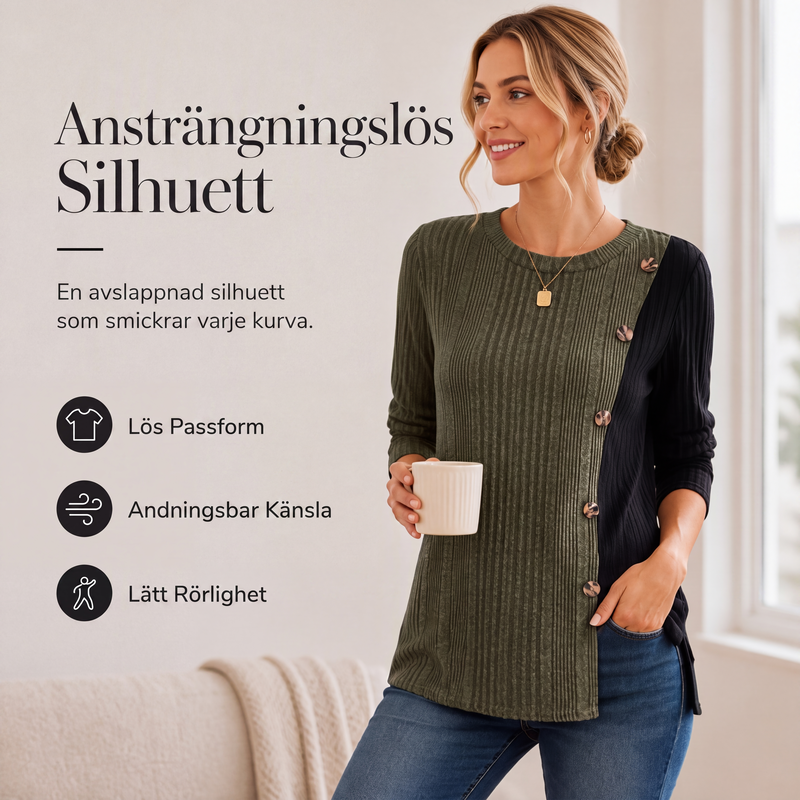 🍂Nya höstnyheter-Färgblockad avslappnad stickad tröja med ribbad struktur för kvinnor