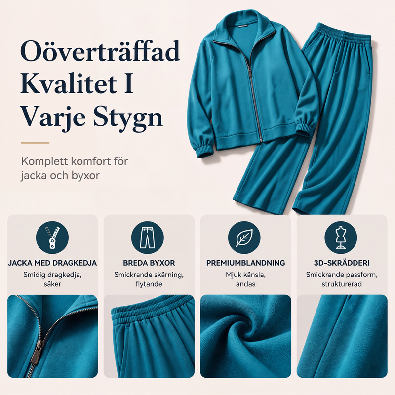 🎉NYHETER 2026✨Damset bestående av en kofta med dragkedja och vida byxor