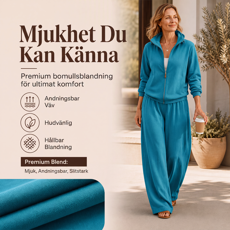 🎉NYHETER 2026✨Damset bestående av en kofta med dragkedja och vida byxor