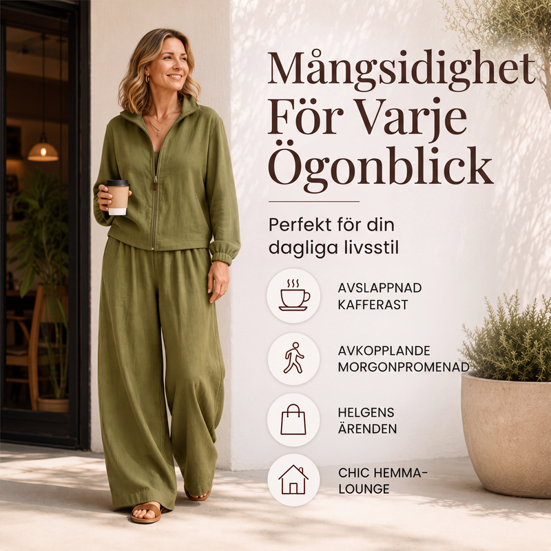 🎉NYHETER 2026✨Damset bestående av en kofta med dragkedja och vida byxor