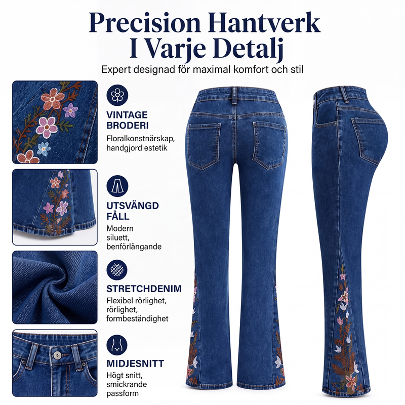 🎉NYHETER 2026✨|Högmidjade flare-jeans med broderade detaljer
