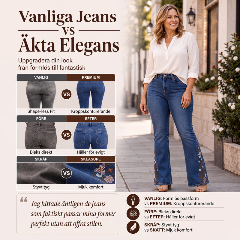 🎉NYHETER 2026✨|Högmidjade flare-jeans med broderade detaljer