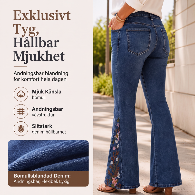 🎉NYHETER 2026✨|Högmidjade flare-jeans med broderade detaljer