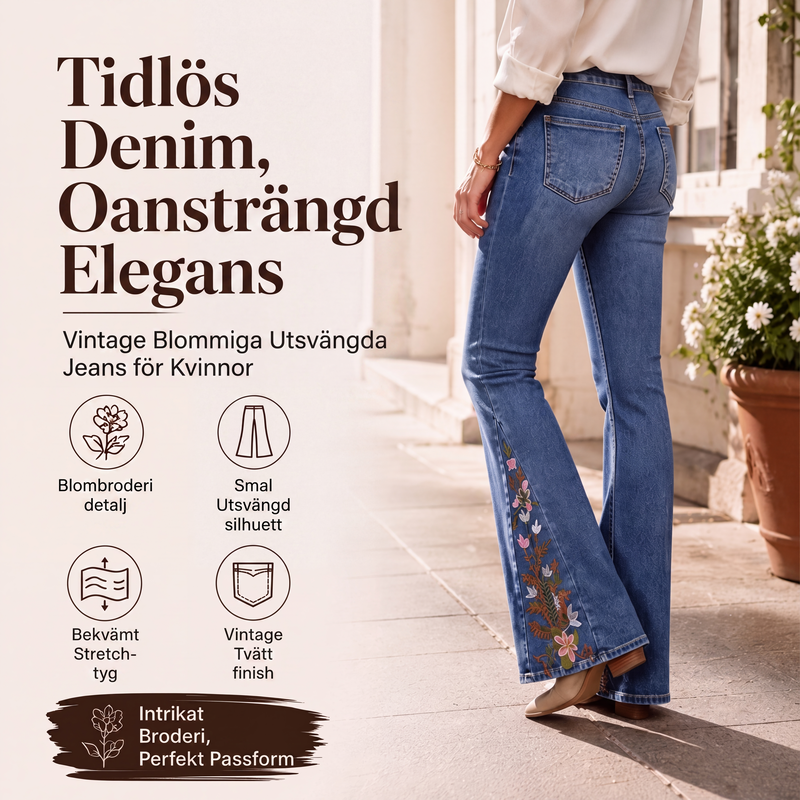 🎉NYHETER 2026✨|Högmidjade flare-jeans med broderade detaljer
