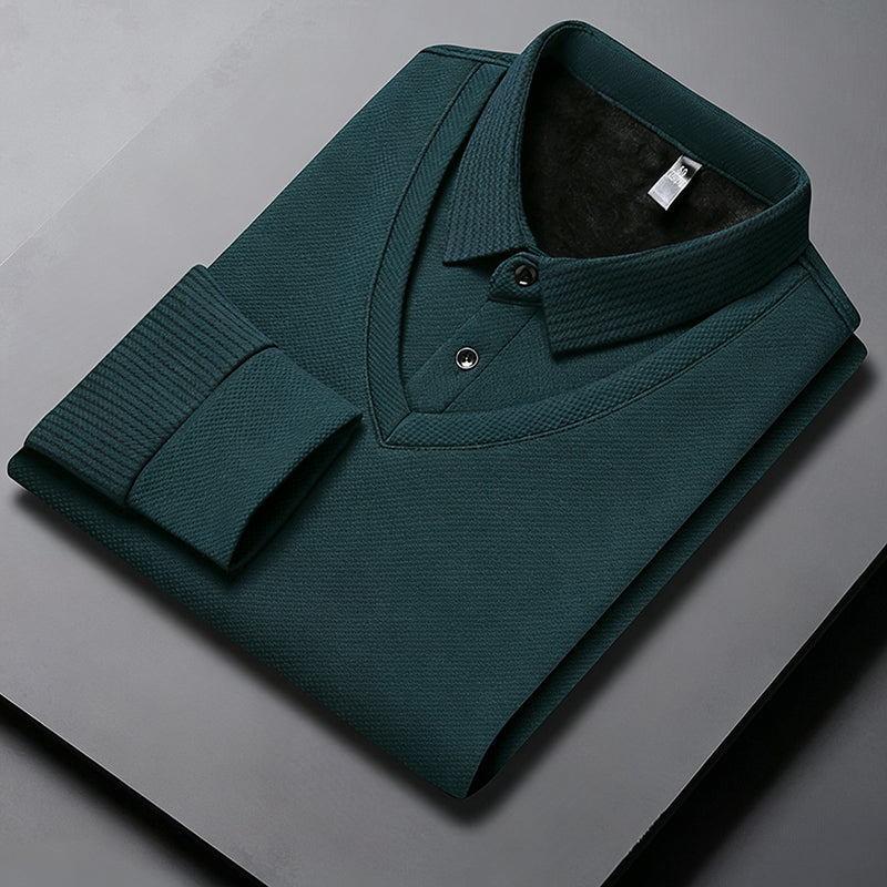 Elegant Herrtröja med 2-i-1 Design – Varm Långärmad Topp med Stilren Lager-Look