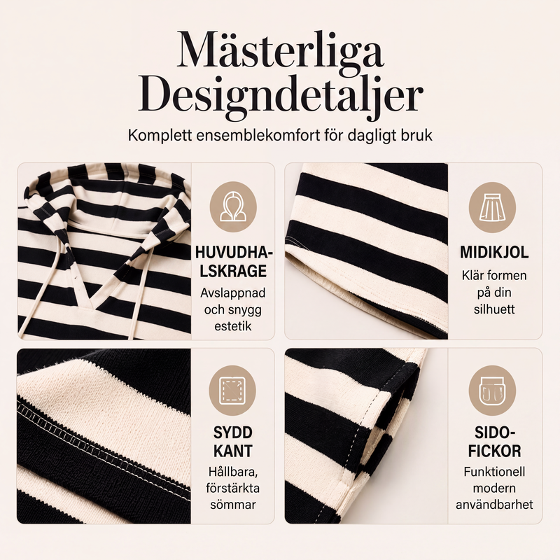 Bästsäljare🔥Kvinnlig ledig randig huvtröja klänning