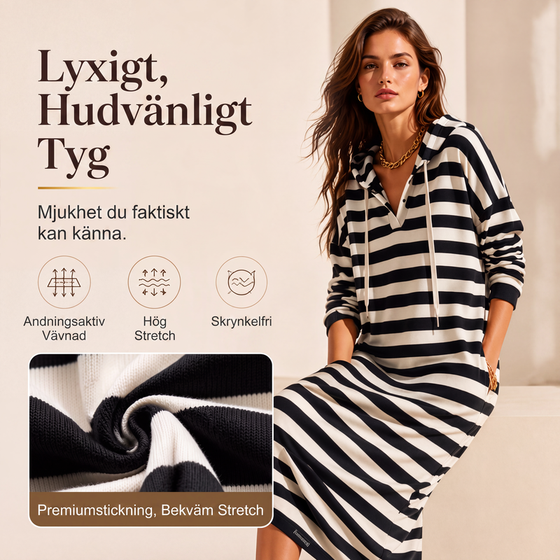 Bästsäljare🔥Kvinnlig ledig randig huvtröja klänning