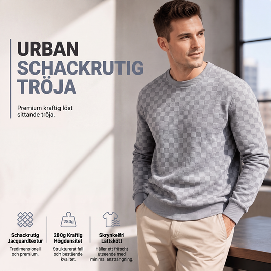 Tröja med rundhals för män, schackrutigt tryck