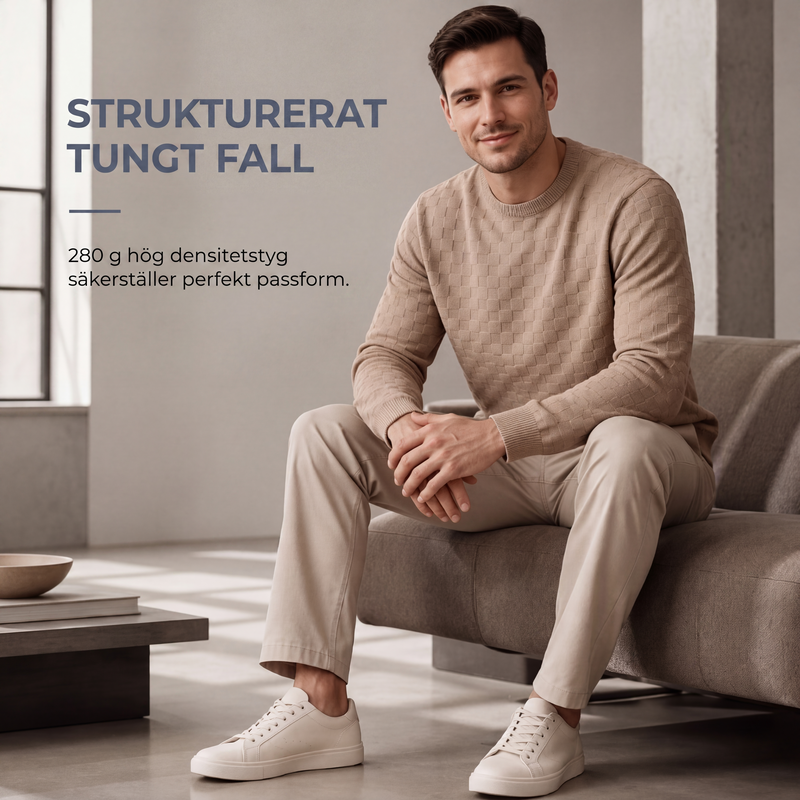 Tröja med rundhals för män, schackrutigt tryck