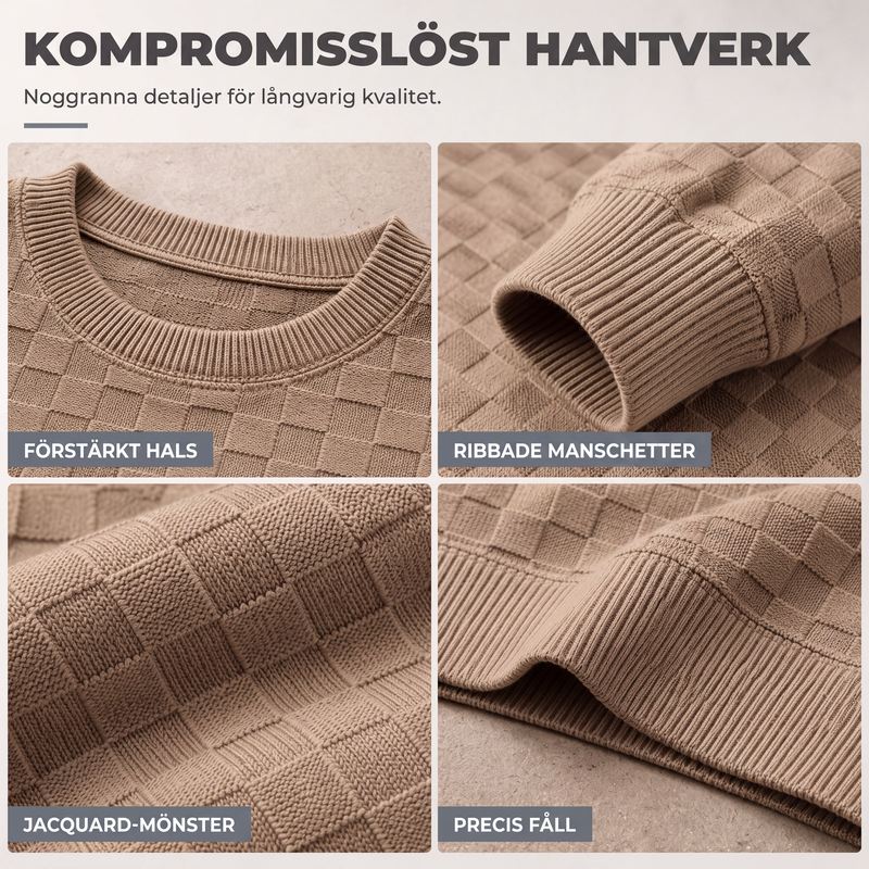 Tröja med rundhals för män, schackrutigt tryck