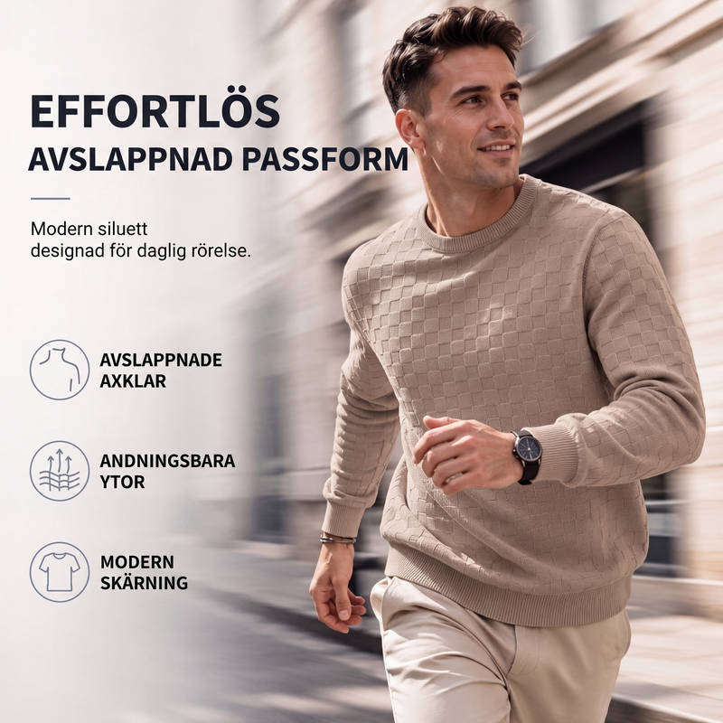 Tröja med rundhals för män, schackrutigt tryck
