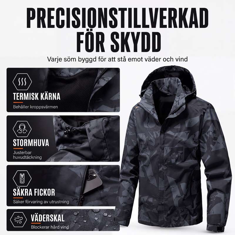 🎉NYHETER 2026✨|Vindtät jacka med huva i kamouflage för män