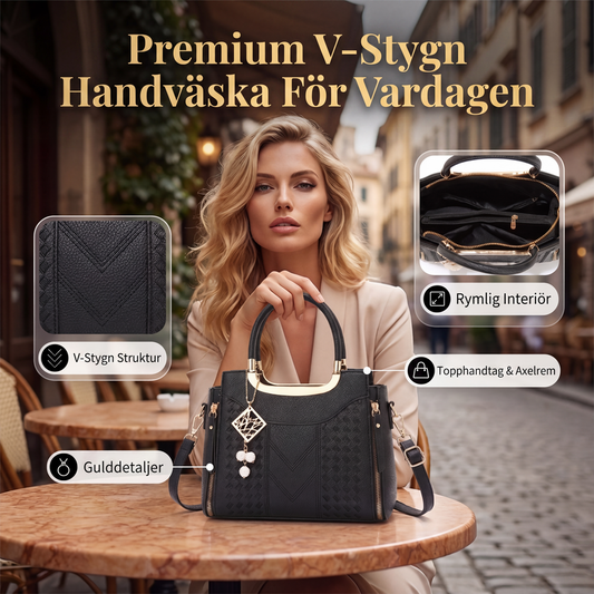 Elegant handväska med flera fack och axelrem