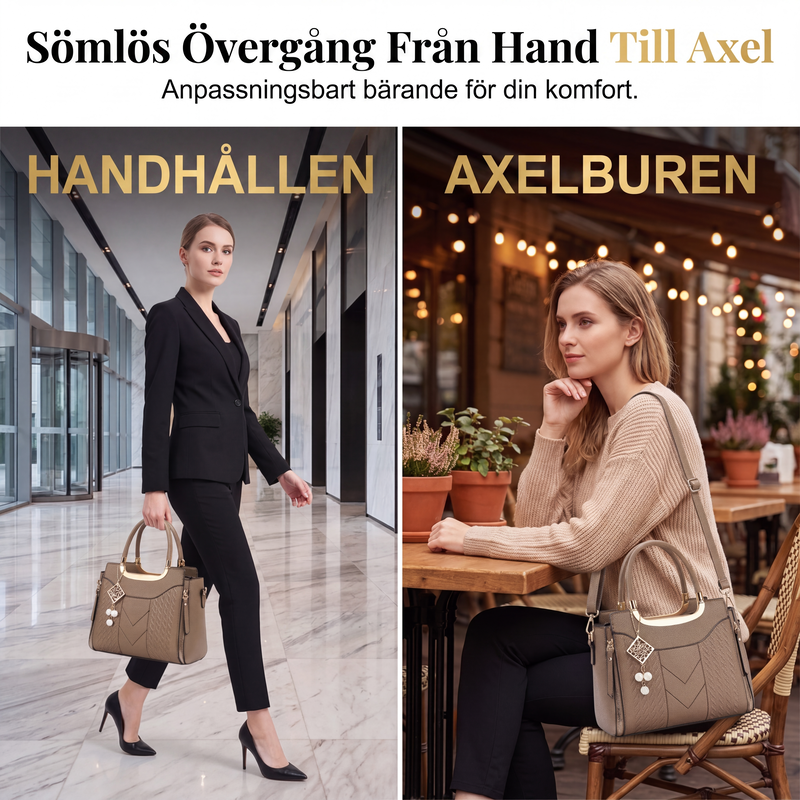 Elegant handväska med flera fack och axelrem