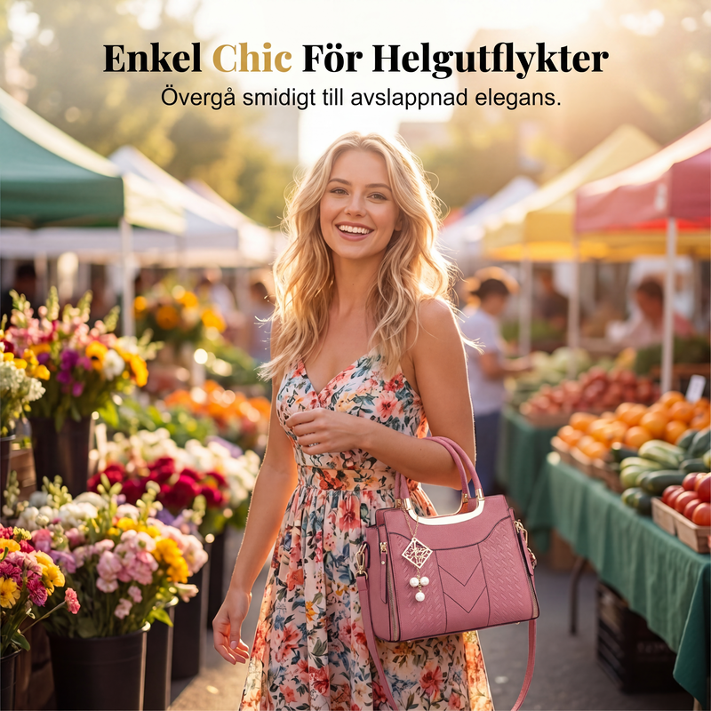 Elegant handväska med flera fack och axelrem