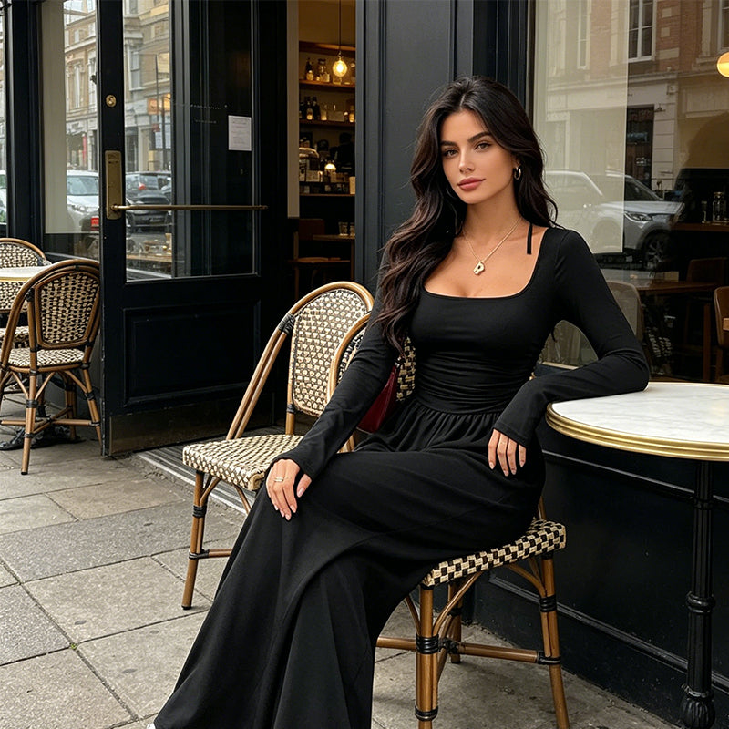 ⏳ Het erbjudande! |Damledig fyrkantig halsringning vida ben jumpsuit