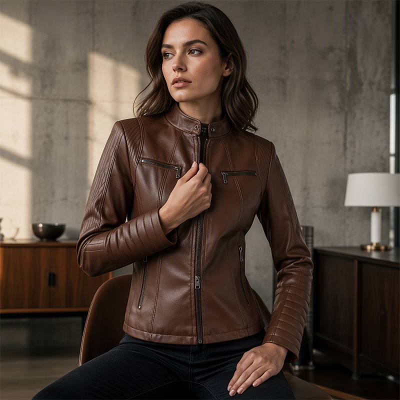 🍂Nya höstnyheter|Elegant jacka med skinnlook för dam