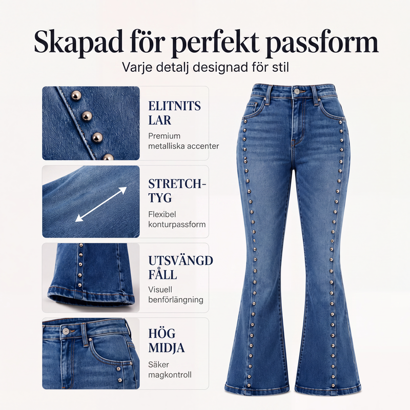 ⏳ Het erbjudande! |Kvinnors högmidjade utsvängda jeans med nitar