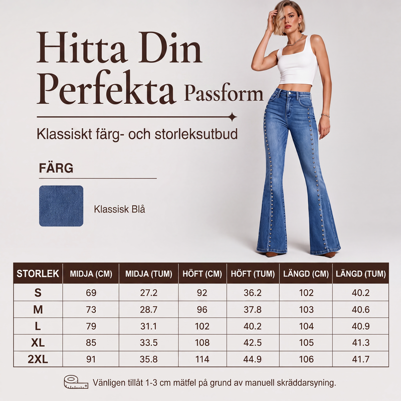 ⏳ Het erbjudande! |Kvinnors högmidjade utsvängda jeans med nitar