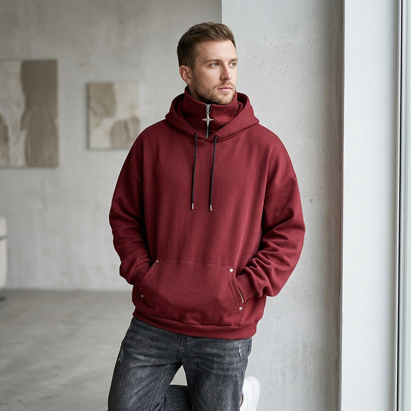 Bästsäljare🔥|Herrhoodie med hög krage och avslappnad passform