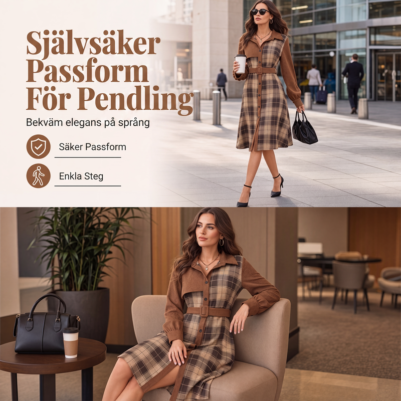 Bästsäljare🔥|Damernas Retrokänning med Rutmönster – Elegant Knäppklänning med Vintage Stil och Bälte