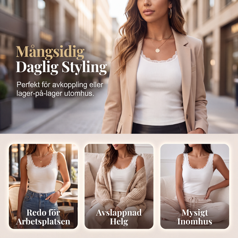 ⏳ Het erbjudande! |Smalärmad ärmlös topp för kvinnor, räfflad cami med inbyggda kupor och spets