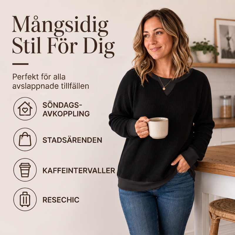 Nyhet✨|Långärmad topp i våffelstickning för kvinnor