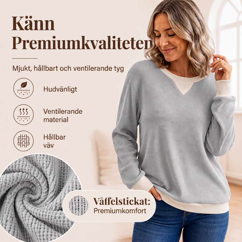 Nyhet✨|Långärmad topp i våffelstickning för kvinnor
