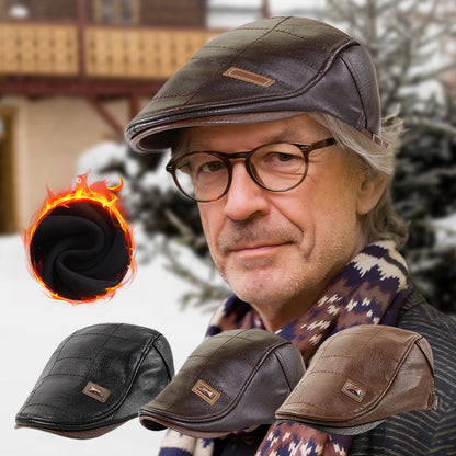 🍂Nya höstnyheter|Men's Vintage PU Leather Flat Cap – Elegant Everyday Accessory